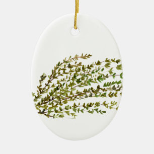 Thyme herbs kitchen art watercolour painting ceramic tree decoration