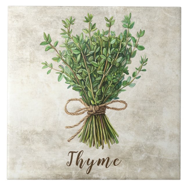 Thyme Rustic Herbs Spices Faux Ceramic Tile (Front)