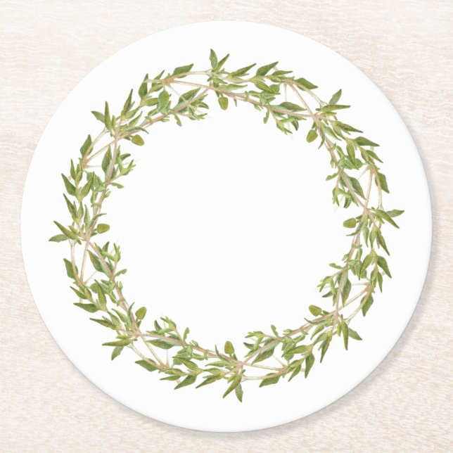 THYME WREATH Round Paper Coasters (Front)
