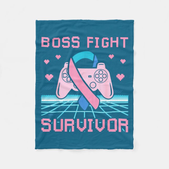 Thyroid Cancer Awareness Boss Fight Survivor Gamer Fleece Blanket (Front)