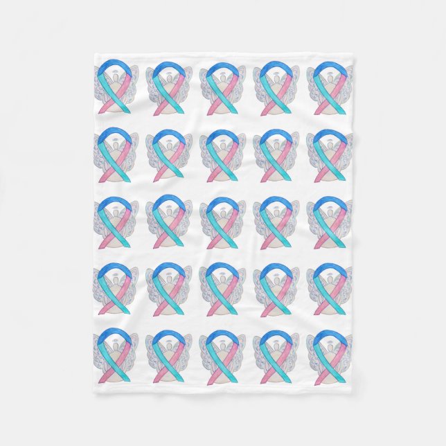 Thyroid Cancer Awareness Ribbon Fleece Blankets (Front)