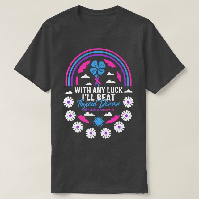 Thyroid Cancer Awareness Sunflower Clover Tee Thyr (Design Front)