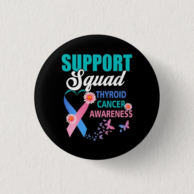 Thyroid Cancer Awareness Support Squad Pink Blue R 3 Cm Round Badge (Front)