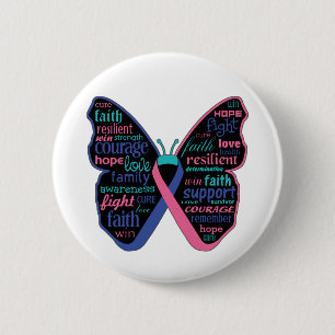 Thyroid Cancer Butterfly Collage of Words 6 Cm Round Badge