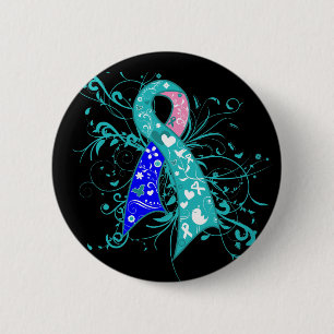 Thyroid Cancer Floral Swirls Ribbon 6 Cm Round Badge