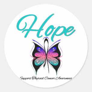 Thyroid Cancer Hope Butterfly Ribbon Classic Round Sticker