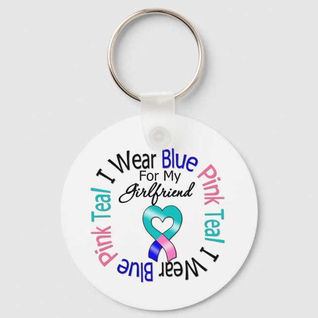 Thyroid Cancer I Wear Heart Ribbon For Girlfriend Key Ring (Front)