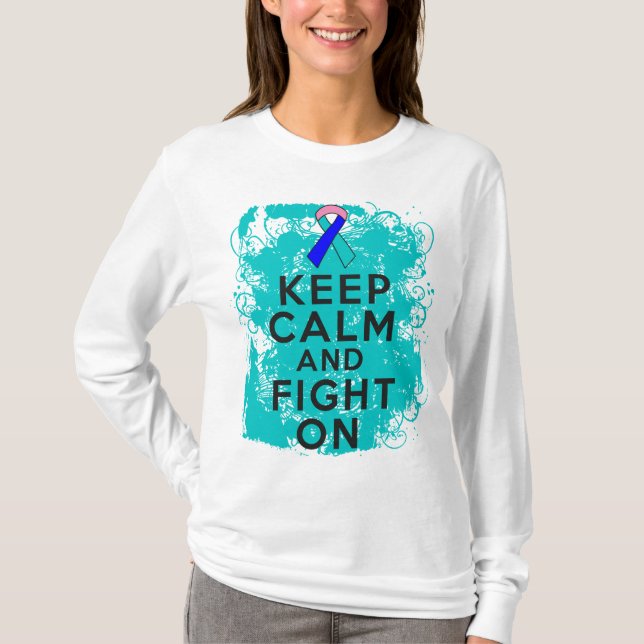 Thyroid Cancer Keep Calm and Fight On T-Shirt (Front)