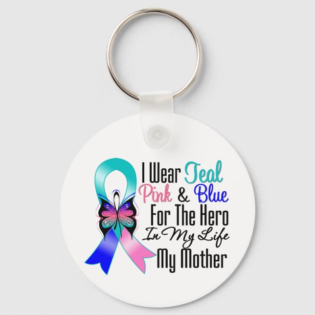 Thyroid Cancer Ribbon Hero My Mother Key Ring (Front)