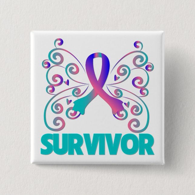 Thyroid Cancer Survivor Butterfly 15 Cm Square Badge (Front)