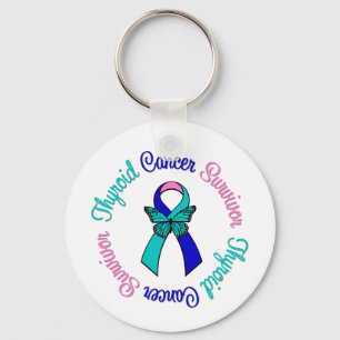 Thyroid Cancer Survivor Butterfly Ribbon Key Ring