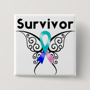 Thyroid Cancer Survivor Tribal Butterfly 15 Cm Square Badge