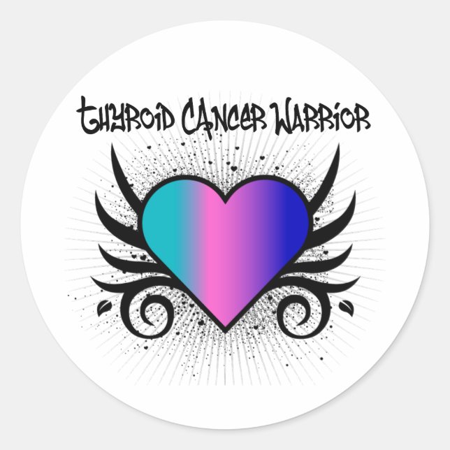 Thyroid Cancer Warrior Heart Classic Round Sticker (Front)