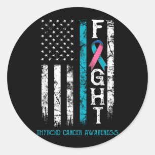 Thyroid Cancer Warrior US Flag Classic Round Sticker