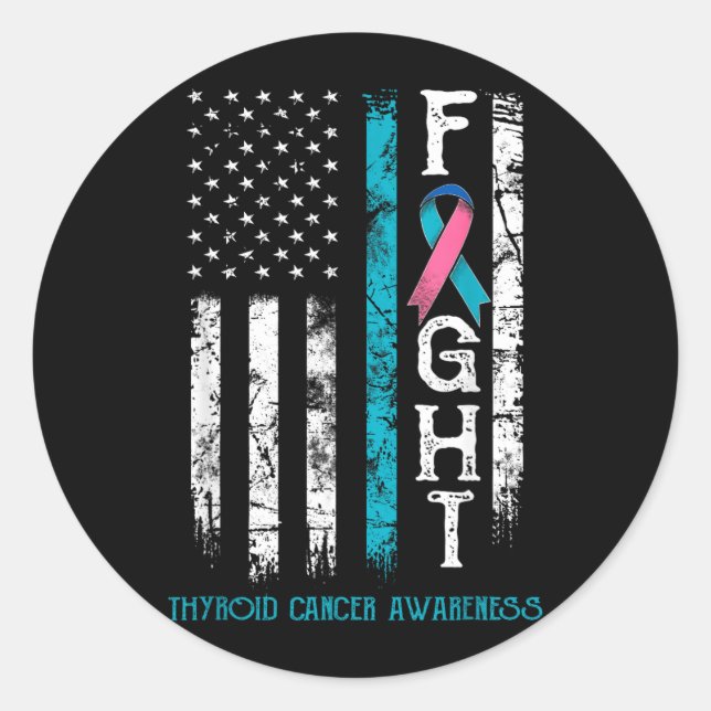 Thyroid Cancer Warrior US Flag Classic Round Sticker (Front)