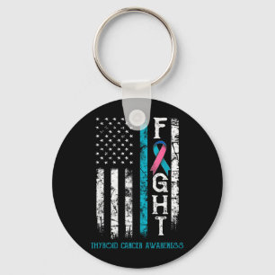Thyroid Cancer Warrior US Flag Key Ring