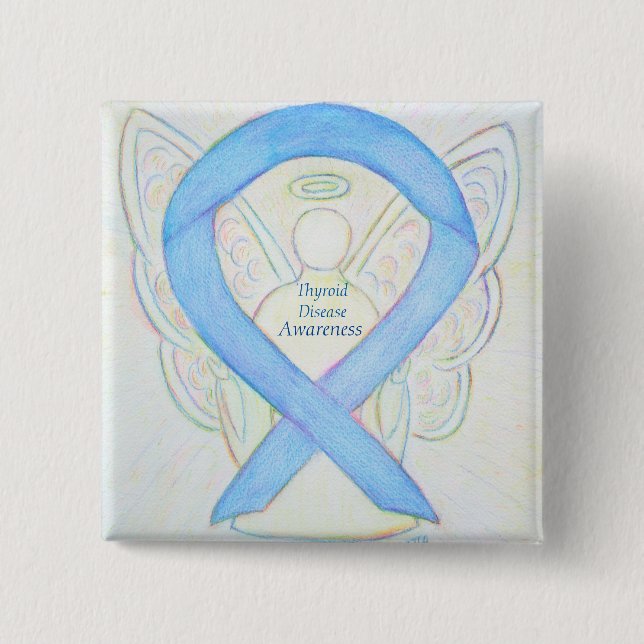 Thyroid Disease Awareness Angel Blue Ribbon Pin (Front)
