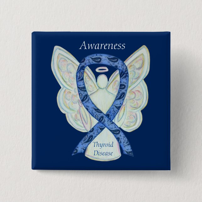 Thyroid Disease Awareness Angel Paisley Ribbon Pin (Front)