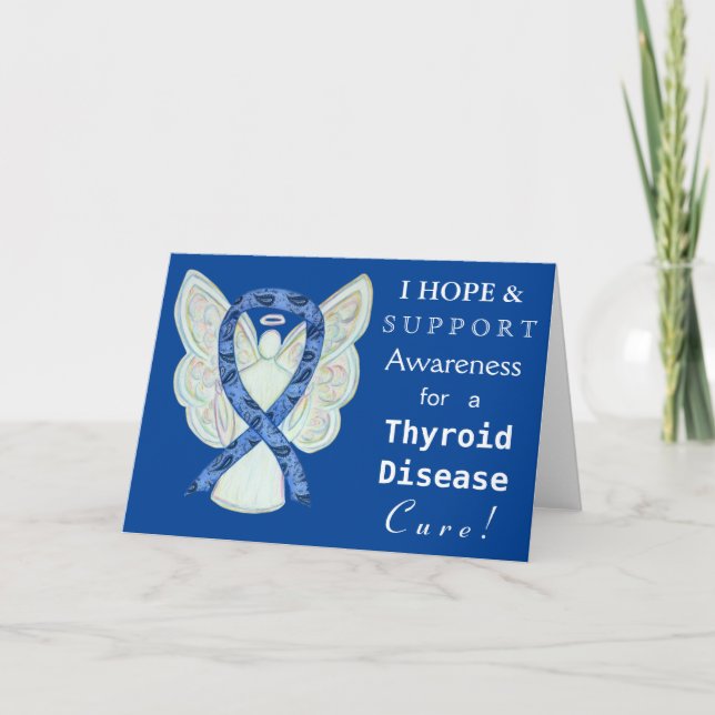 Thyroid Disease Awareness Ribbon Paisley Blue Card (Front)