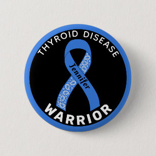 Thyroid Disease Warrior Ribbon Black Button