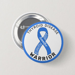 Thyroid Disease Warrior Ribbon White Button