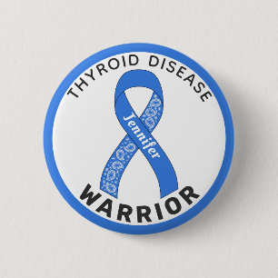 Thyroid Disease Warrior Ribbon White Button