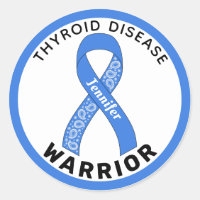Thyroid Disease Warrior Ribbon White Round Sticker