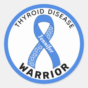 Thyroid Disease Warrior Ribbon White Round Sticker