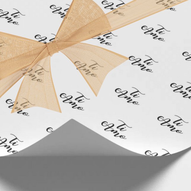 Ti Amo (I love you) Chic Black Script Repeat Wrapping Paper (Ti Amo (I love you) Chic Black Script Repeat on white Wrapping Paper for Italian Celebration Gifts)
