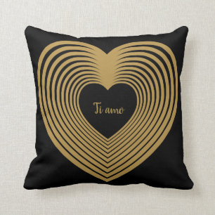 Ti amo, I love you (Italian), gold hearts / black Cushion