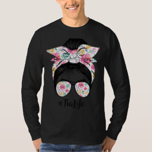 Tia Life Messy Hair Bun Floral Women Mother's Day T-Shirt