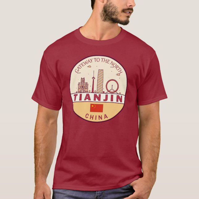 Tianjin China City Skyline Emblem T-Shirt (Front)