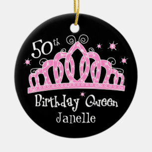 Tiara 50th Birthday Queen DK Ceramic Tree Decoration