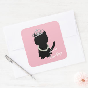 Tiara Cat Shower Pink Shower Party Square Sticker