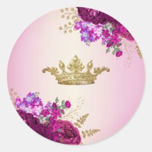 Tiara Crown Burgundy Flowers Classic Round Sticker