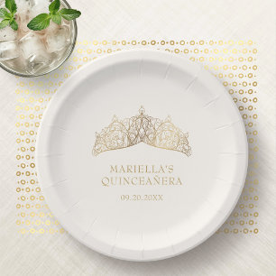 Tiara Crown Elegant Quinceanera Paper Plate
