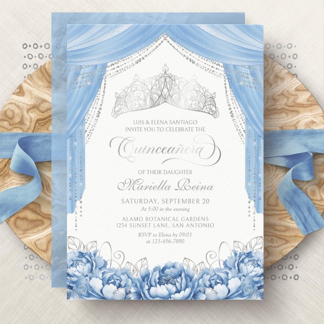 Tiara Crown Light Blue Quinceanera Invitation (Creator Uploaded)
