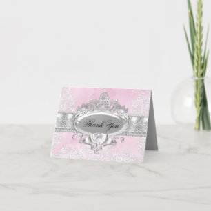 Tiara & Damask Pink Thank You Card