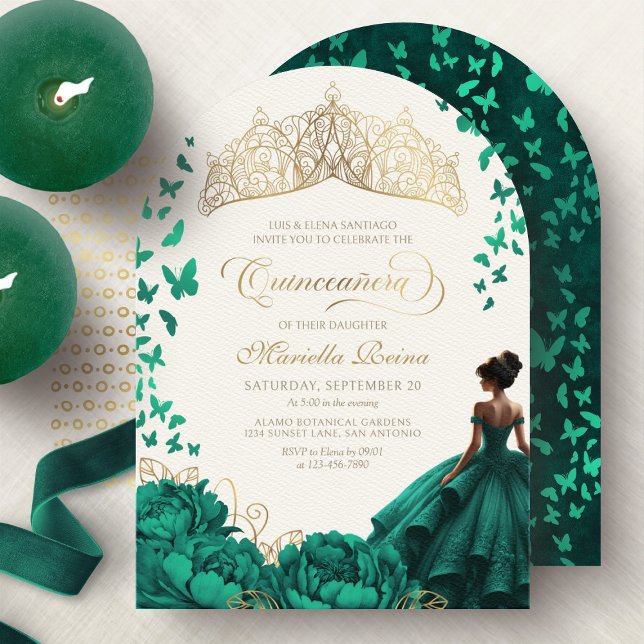 Tiara Emerald Green Princess Quinceanera Invitation (Creator Uploaded)