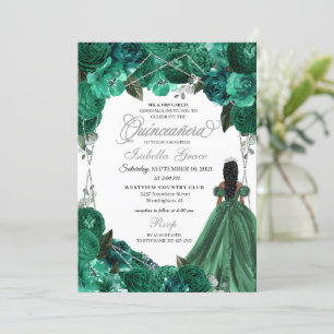 Tiara Green Princess Ball Gown Quinceanera Invitation