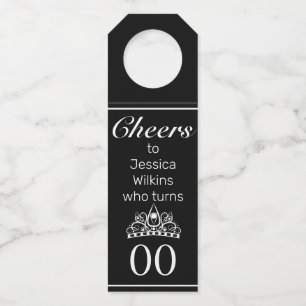 Tiara Modern Minimalist Black Birthday Bottle Tag