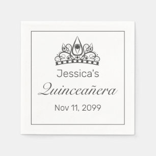 Tiara Modern Minimalist White Black Quinceañera Napkin