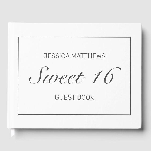Tiara Modern Minimalist White Sweet 16 Birthday Guest Book (Front)