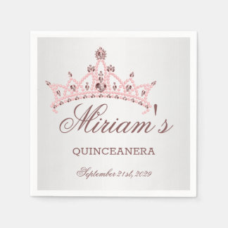 Tiara, pearls, gemstone in heart shape Quinceanera Napkin