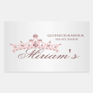 Tiara, pearls, gemstone in heart shape Quinceanera Rectangular Sticker