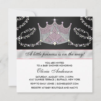 Tiara Pink Black Baby Girl Princess Baby Shower Invitation