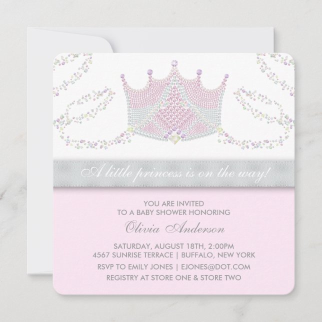 Tiara Pink Grey Princess Baby Shower Invitation (Front)