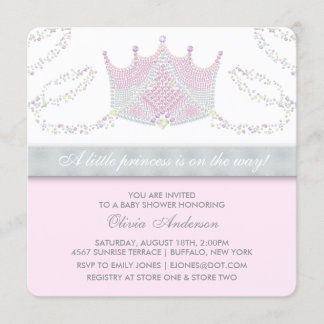 Tiara Pink Grey Princess Baby Shower Invitation