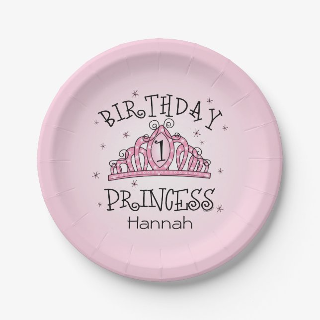 Tiara Princess 1st Birthday Paper Plate (Front)