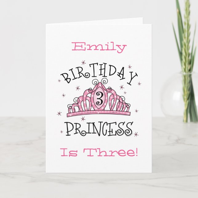 Tiara Princess 3rd Birthday Card - Customised (Front)